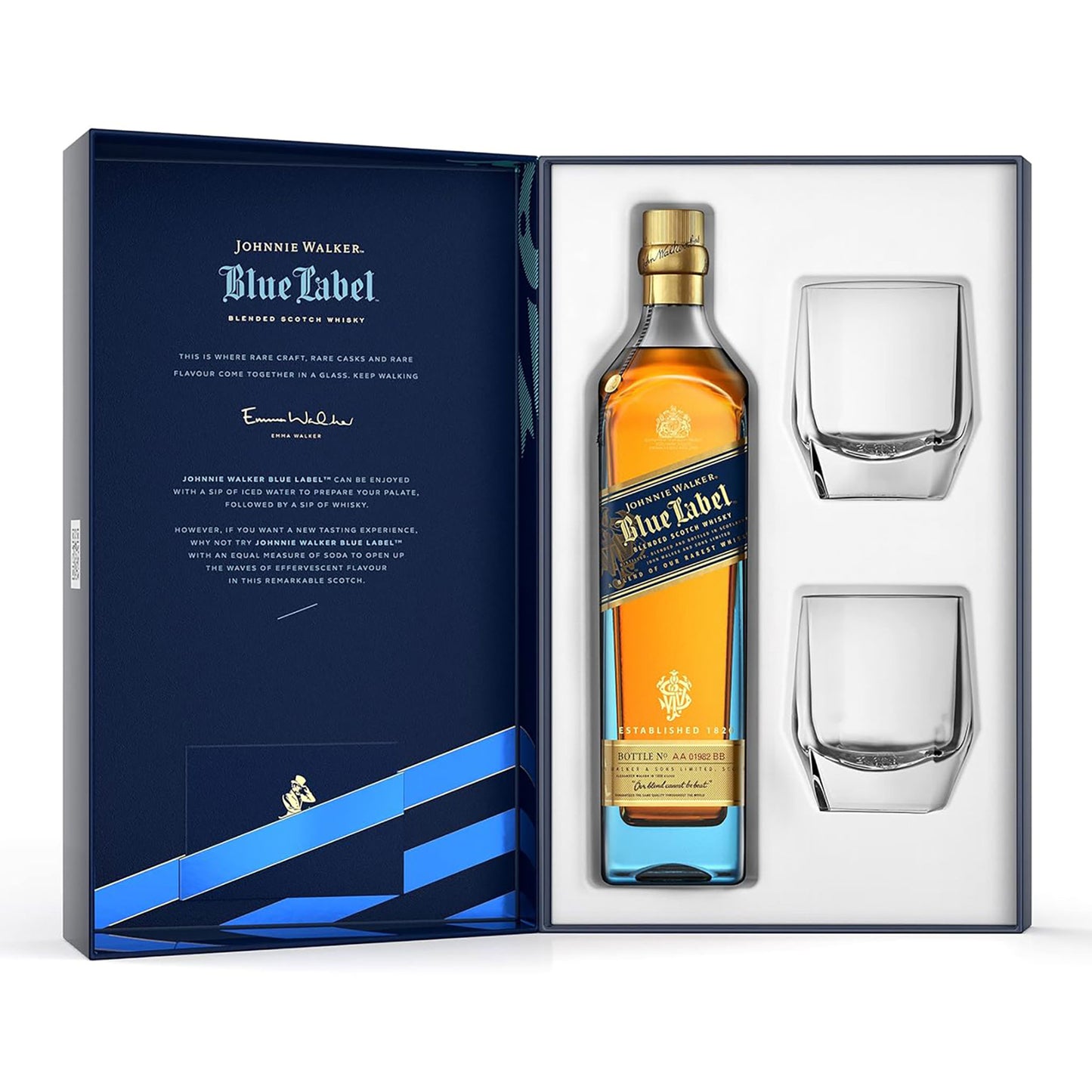 Johnnie Walker Blue Label Blended Scotch Whisky 700ml + 2 Glasses
