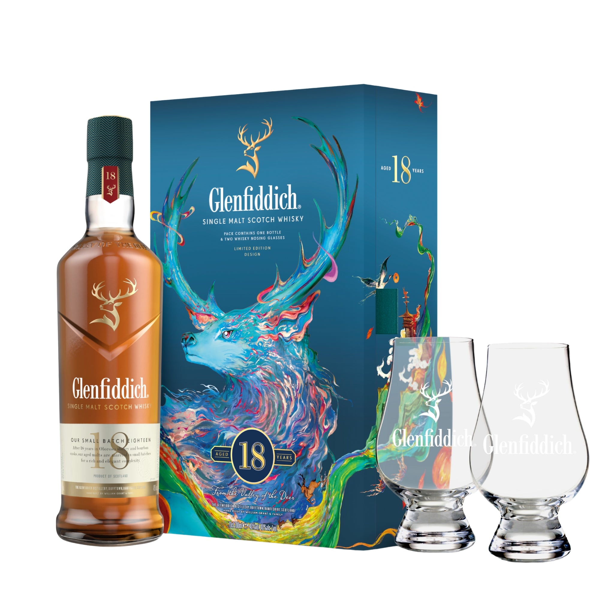 Glenfiddich 18 Year Single Malt Scotch Whisky + 2 Glasses Limited