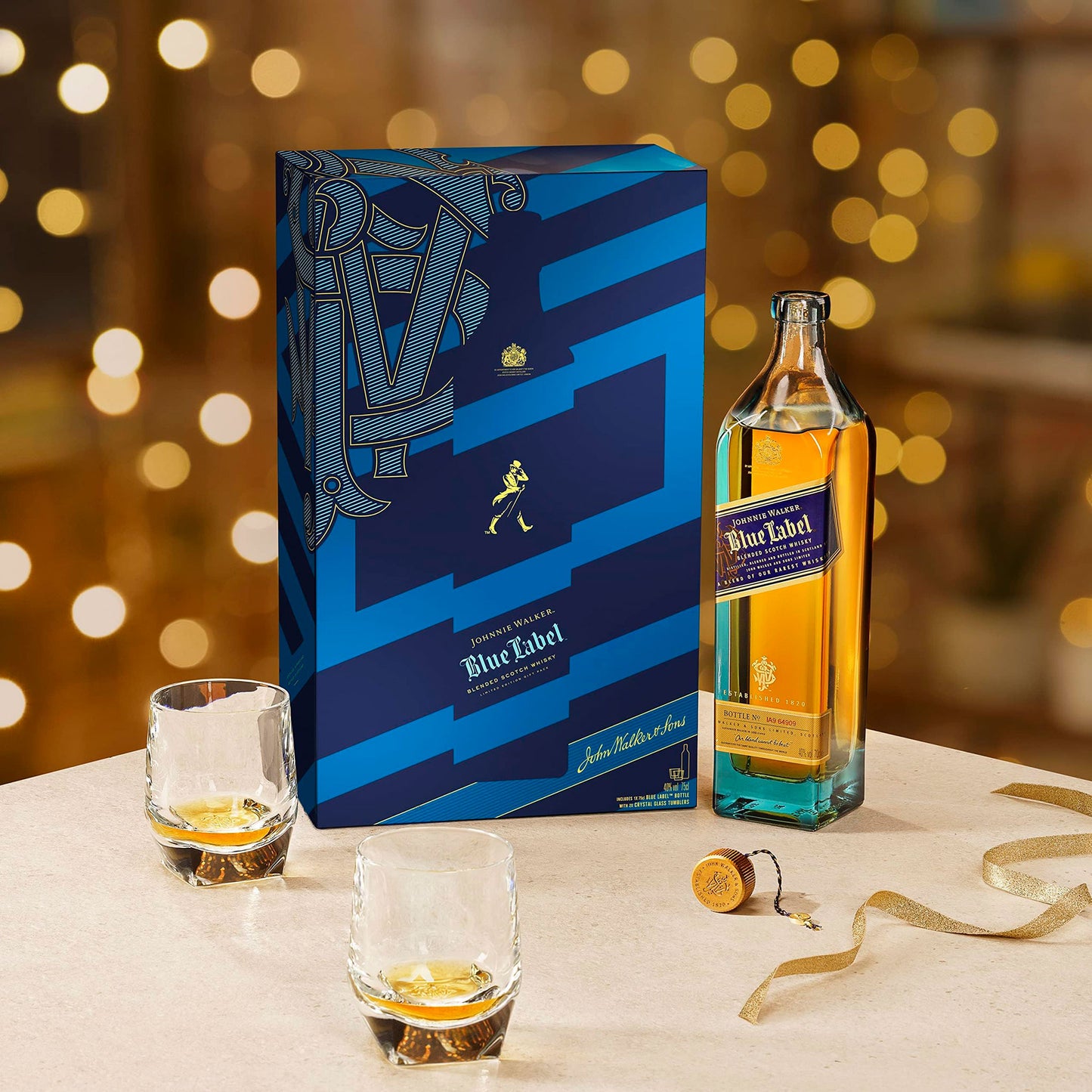 Johnnie Walker Blue Label Blended Scotch Whisky 700ml + 2 Glasses