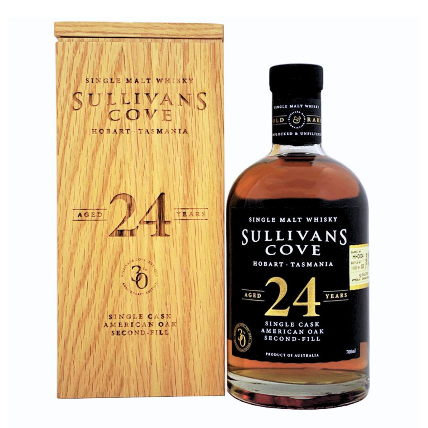Sullivans Cove Old & Rare American Oak Second Fill Single Cask 24 Year Old Single Malt Whisky 700ml (HH0004)