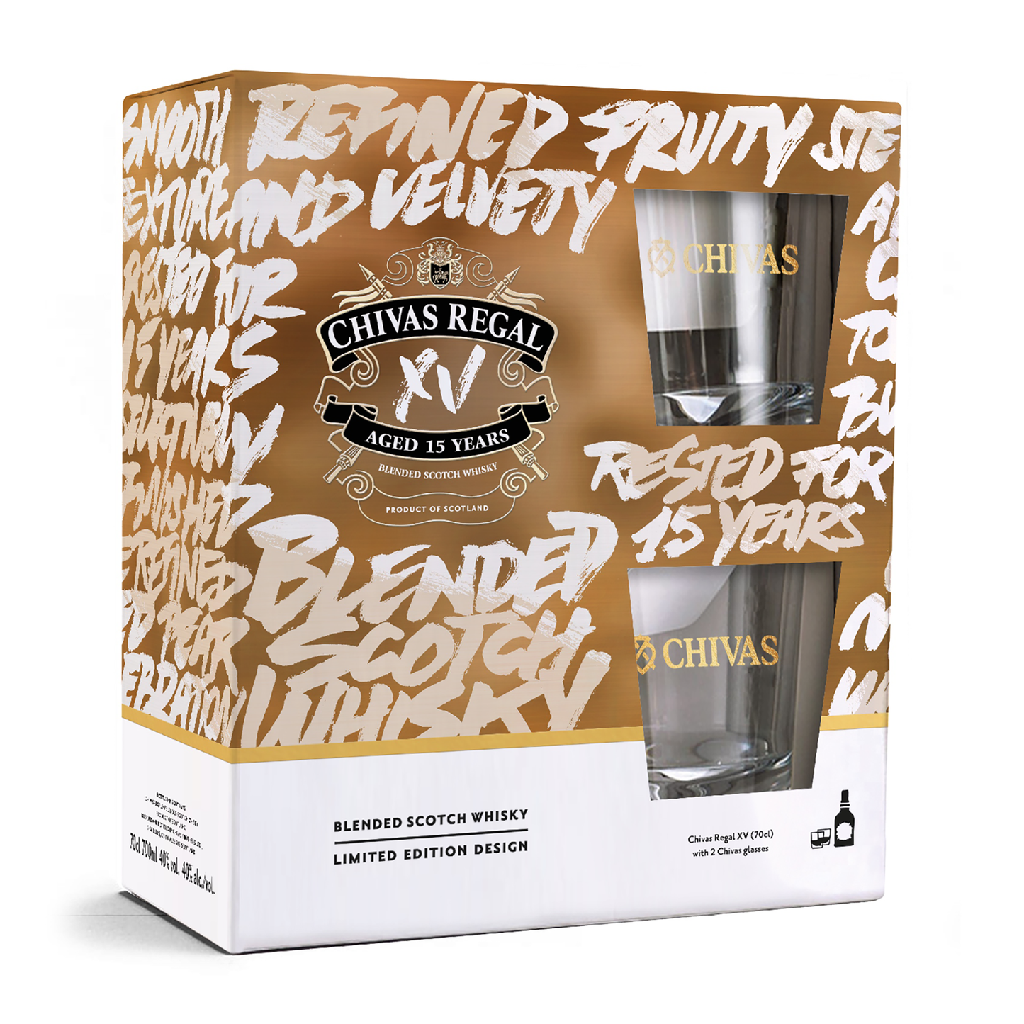 Chivas Regal XV 15 Year Old Blended Scotch Whisky + 2 Glasses