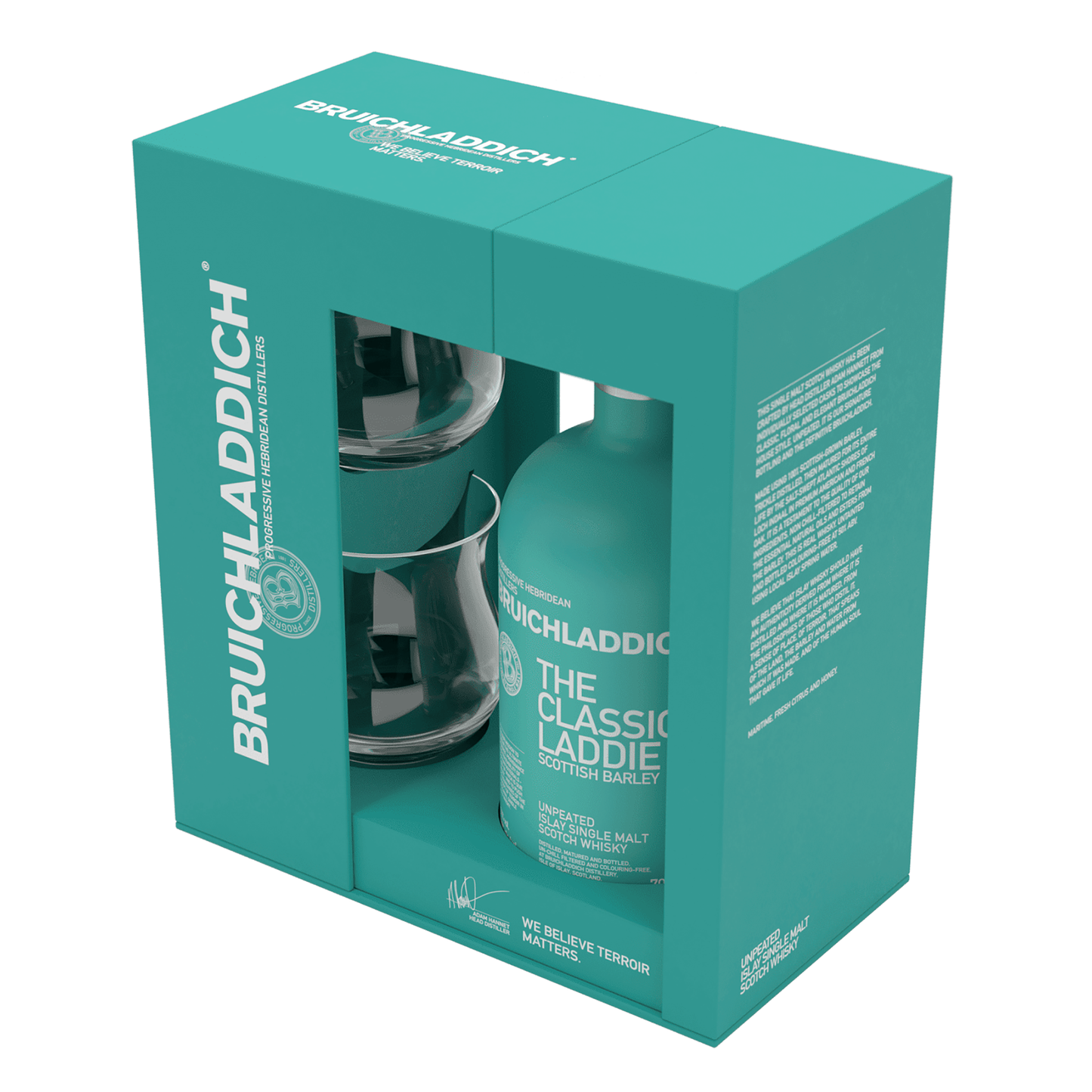 Bruichladdich The Classic Laddie Unpeated Single Malt Scotch Whisky 700ml + 2 Glasses