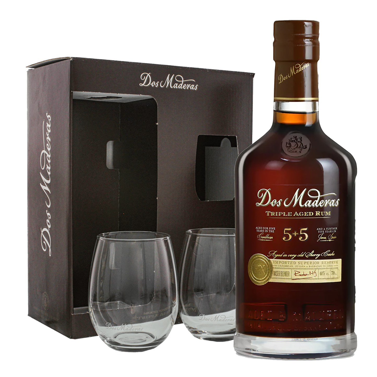 Dos Maderas 5+5 Year Old PX Rum 700ml + 2 Glasses Set - CBD Cellars