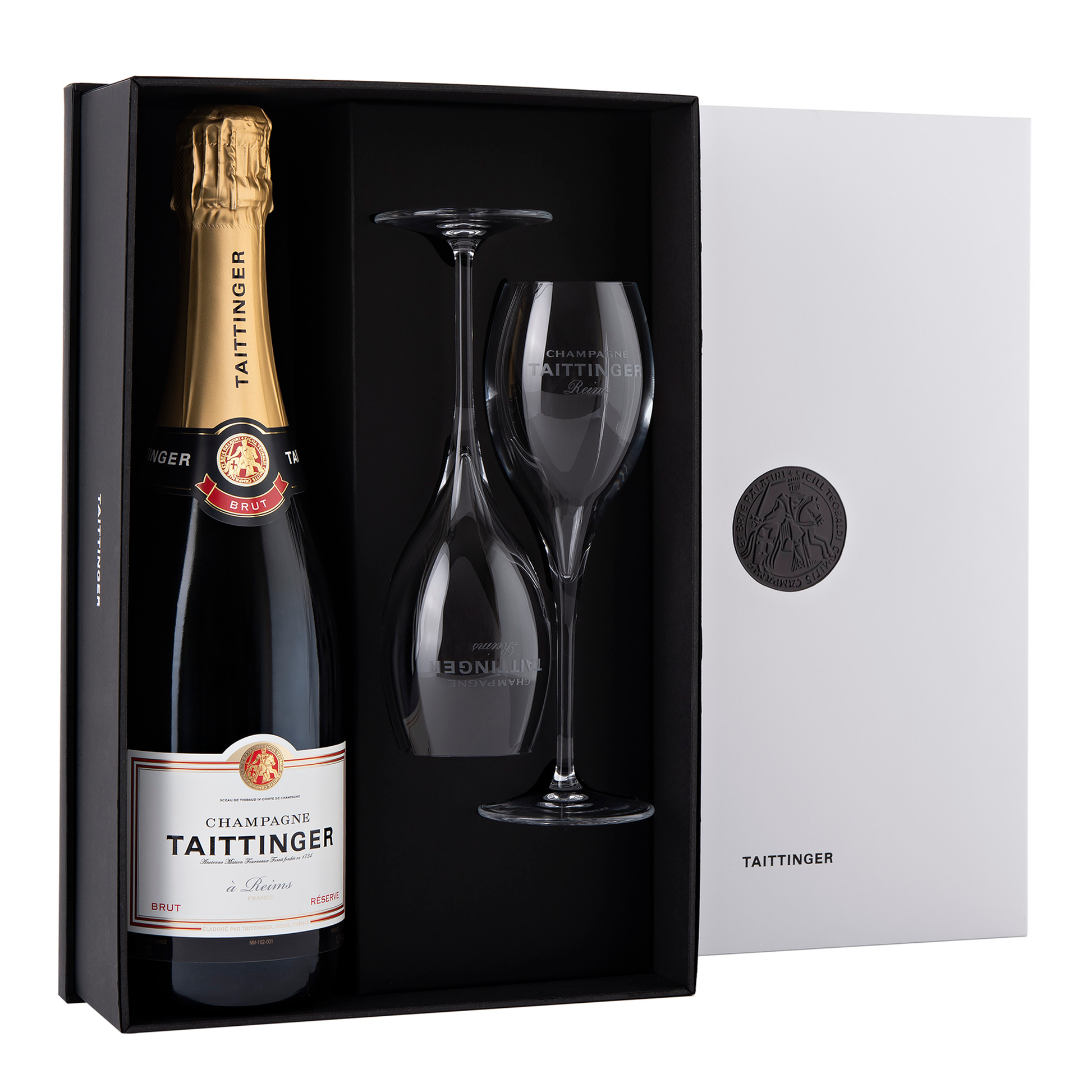 Taittinger Brut Réserve Champagne NV + Champagne Flutes - CBD Cellars