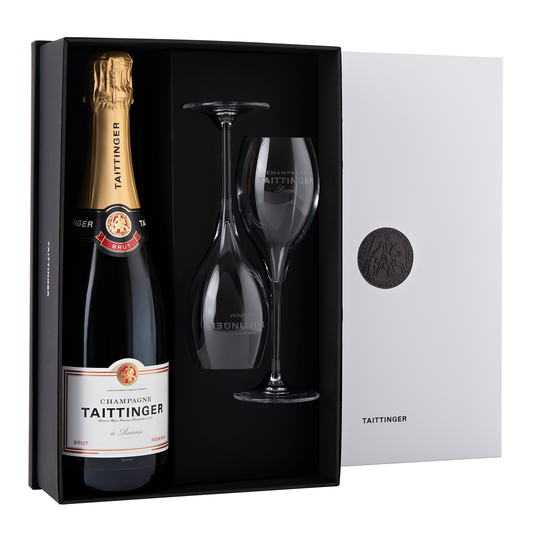 Taittinger Brut Réserve Champagne NV + Champagne Flutes - CBD Cellars