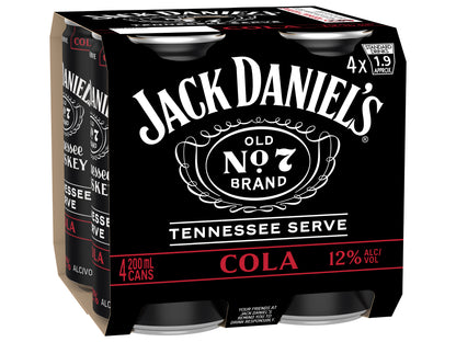 Jack Daniel's Tennessee Whiskey Tennessee Serve & Cola 12% 200ml (4 Pack)