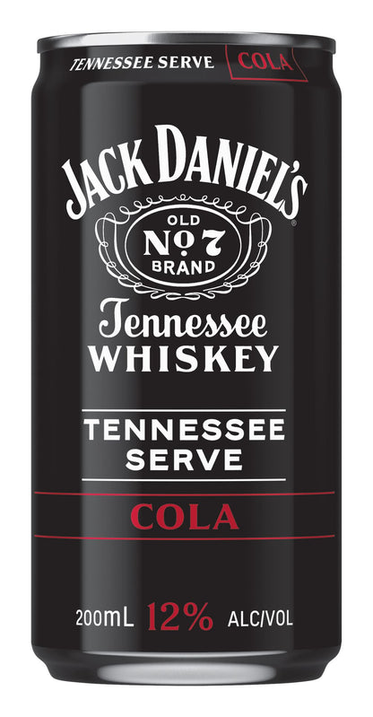 Jack Daniel's Tennessee Whiskey Tennessee Serve & Cola 12% 200ml (4 Pack)