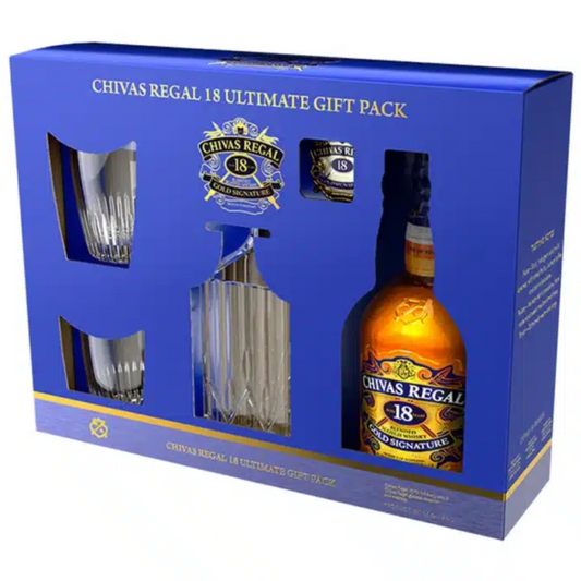 Chivas Regal 18 Year Old Blended Scotch Whisky Decanter & 2 Glasses Gift Pack 700ml