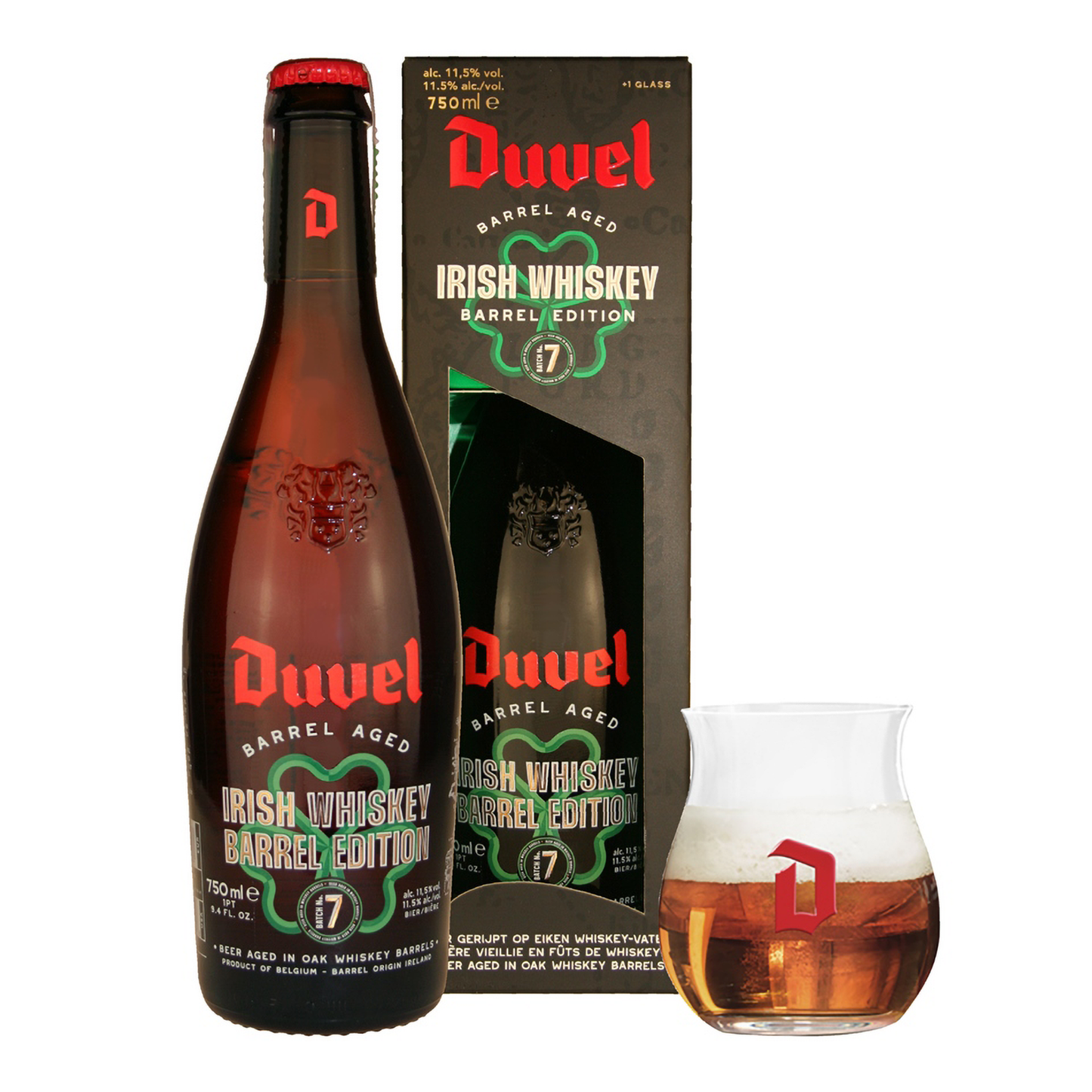 Duvel Barrel Aged Batch 7 Irish Whiskey Edition 750ml Bottle and Tasting Glass