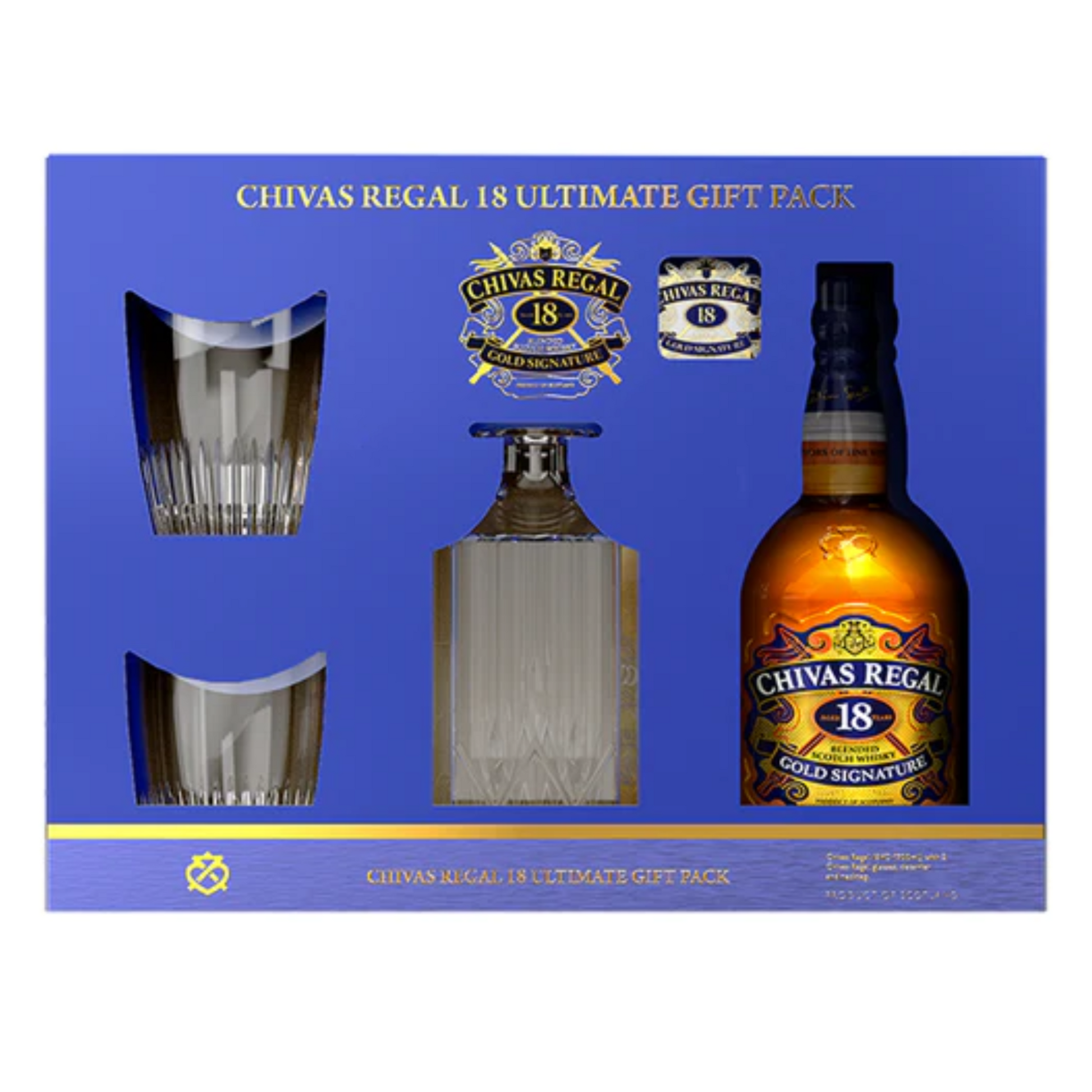 Chivas Regal 18 Year Old Blended Scotch Whisky Decanter & 2 Chivas Regal 18 Year Old Blended Scotch Whisky Decanter & 2