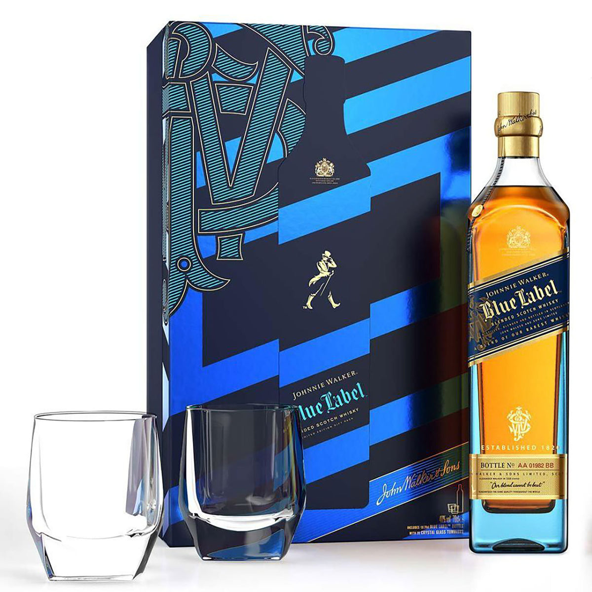 Johnnie Walker Blue Label Blended Scotch Whisky 700ml + 2 Glasses