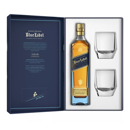 Johnnie Walker Blue Label Blended Scotch Whisky 700ml + 2 Glasses