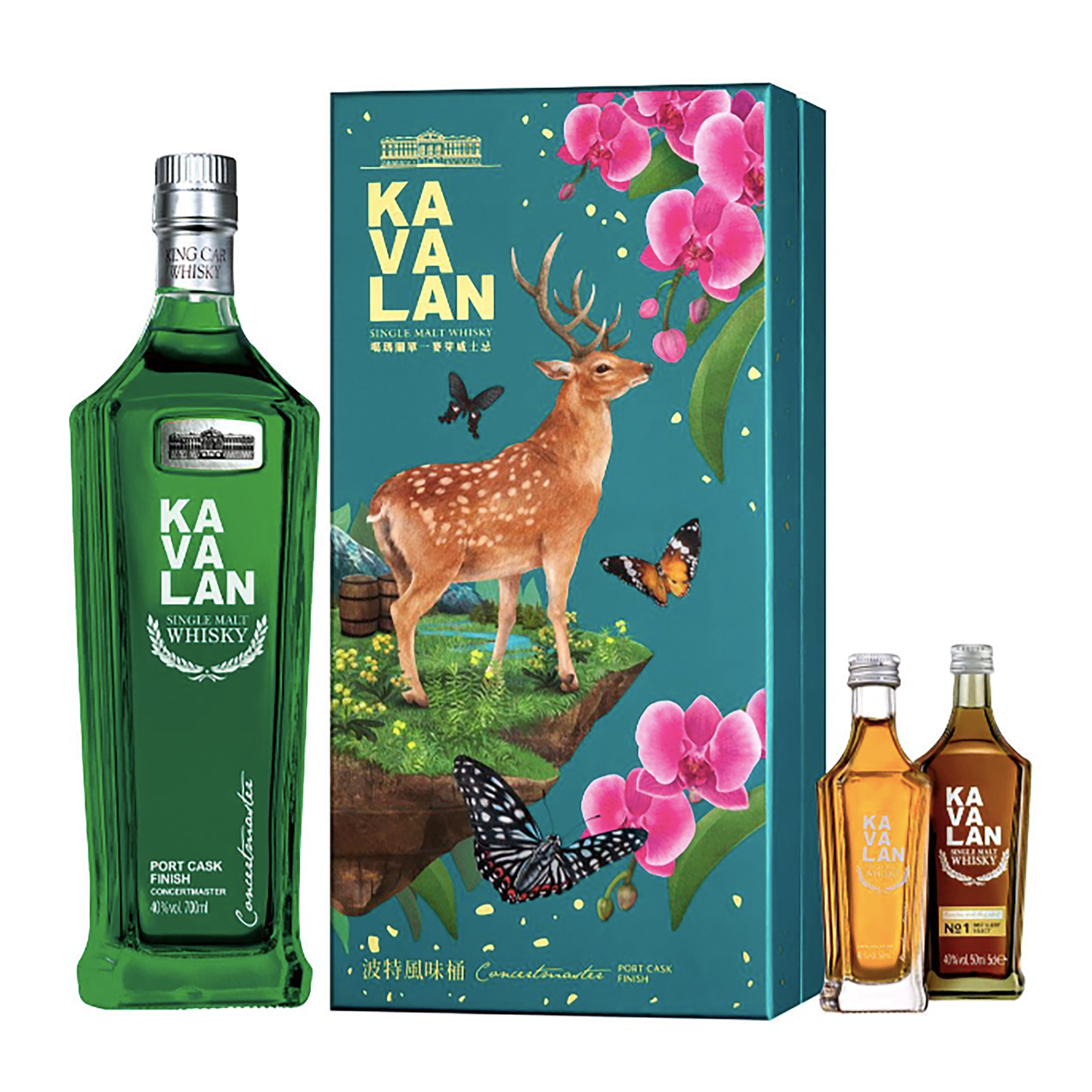 Kavalan Native Species Sika Deer Concertmaster Port Cask Finish Single Malt Taiwanese Whisky Gift Set (700ml + 2x 50ml) - CBD Cellars