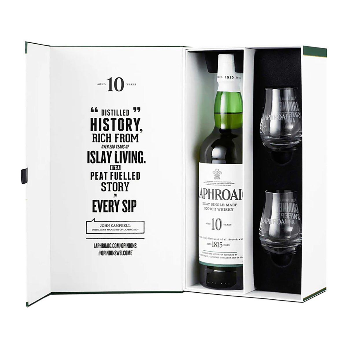 Laphroaig 10 Year Old Single Malt Scotch Whisky 700ml + 2 Glasses - CBD Cellars