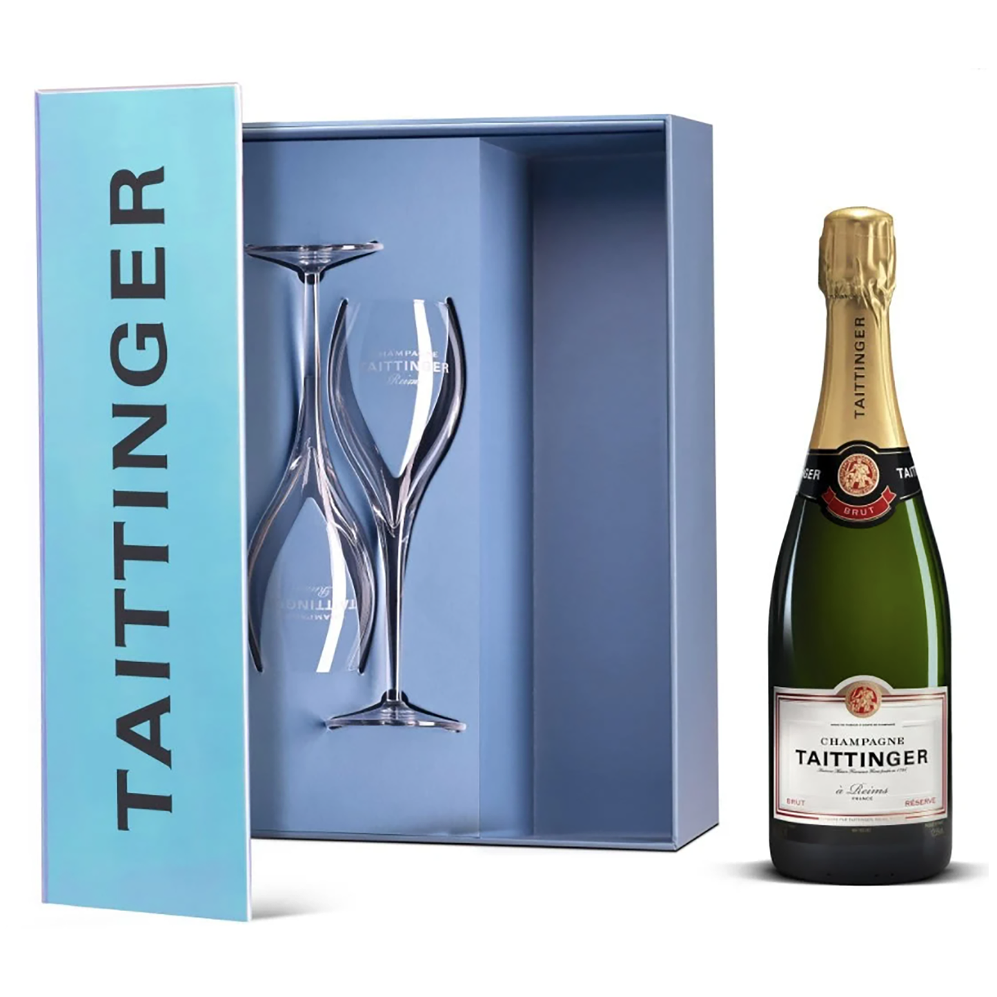 Taittinger Brut Réserve Champagne NV + Champagne Flutes - CBD Cellars