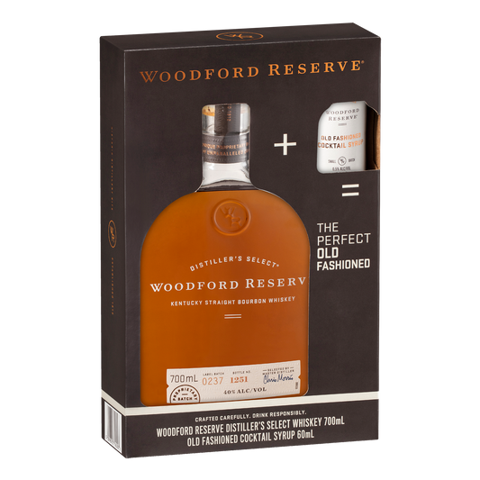 Woodford Reserve Kentucky Straight Bourbon Whiskey 700ml + Old Fashioned Cocktail Syrup